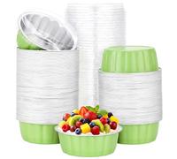 Beasea Disposable Ramekins with Lids 120 Pack, 8oz 235ml Matcha Green Aluminum Foil Baking Cups, Round Muffin Creme Brulee Ramekins Baking Cups Tins Individual Cupcake Containers for Party Wedding