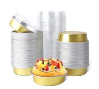 Beasea Mini Pie Tins with Lids, 120 Pack 4 Inch 8oz Disposable Creme Brulee Ramekins Golden Mini Small Aluminum Foil Pie Tart Cake Baking Pans Individual Round Containers Oven Safe for Baking