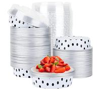 Beasea Mini Tart Pans with Lids 100 Pack, 4” 8oz Disposable Aluminum Baking Foil Tins Round Small White Black Dot Container for Individual Cupcake Dessert Muffin Ramekin Cheesecake Quiche Oven Dishes