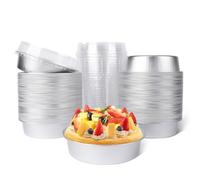 Beasea Pie Tins with Lids 8oz, 100 Pack 4 Inch Disposable Mini Creme Brulee Ramekins Silver Small Aluminum Foil Pie Tart Cake Baking Pans Individual Round Containers Oven Safe for Baking