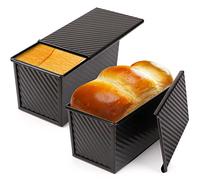 Beasea Pullman Loaf Pan with Lid, 2 Pack 1 lb Non-Stick Black Bread Loaf Pans for Homemade Bread Carbon Steel Toast Box with Cover for Bakeware Toast Oven Baking