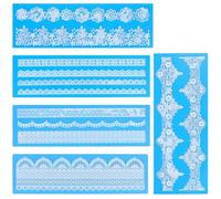 Beasea Silicone Lace Molds, 5pcs Lace Fondant Molds Silicone for Making Cake Decoration Mats Various Pattern Moulds for Party Wedding Cake Decoration Craft DIY - Blue