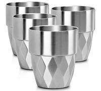 Beasea Stainless Steel Cup, 10 oz Set of 4 Stackable Stainless Steel Insulated Cups, Small Metal Cup Double Wall Tumbler Vacuum Metal Drinking Glasses for Home Restaurant Outdoors Camping Party