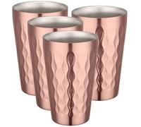 Beasea Stainless Steel Cup, 4 Pack 15 oz Double Wall Metal Stackable Insulated Cups Portable Drinking Tumblers Unbreakable Shatterproof Glasses for Home Restaurant Party Camping - Rose Gold