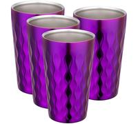 Beasea Stainless Steel Cups, 4 Pack 11.8 oz Stainless Steel Tumbler Bulk Stackable Double Wall Insulated Metal Pint Glasses Drinking Cup for Home Restaurant Office Party Camping - Purple