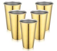 Beasea Stainless Steel Cups Set, 5 Pack 20oz 600ml Large Gold Drinking Tumblers Stackable Shatterproof Sturdy Metal Pint Cups Glasses for Home Outdoor Party Camping Picnic