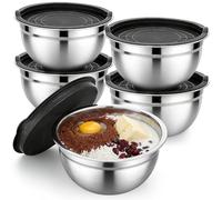 Beasea Stainless Steel Mixing Bowls, 5 Pack 1.5 QT Stackable Nesting Mixing Bowls with Airtight Lids, Metal Bowl with Lid for Baking, Meal Prepping, Salad, Serving, Food Storing