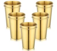 Beasea Stainless Steel Pint Cups, 10 Pack 13.5oz 400ml Water Tumblers Drinking Glasses Gold Stackable Unbreakable Stainless Cups Set for Home Restaurant Coffee Bar Party Camping