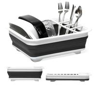 BEAST COOLER ACCESSORIES Collapsible Dish Drying Rack - Durable 4-Compartment Utensil Drainer for Kitchen, RV Camping Essentials - Compact Dinnerware Organizer, Sink Dish Storage, Gray - 4.9"x14"x12"