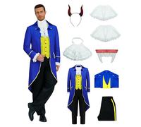 Beast Costume for Men 7 Pieces Halloween Prince Charming Cosplay Dan Stevens Tailcoat Victorian Costumes, Blue, S