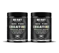 Beast Creatine Monohydrate Powder 2 Pack 200 Servings (1kg) Easy Dissolve 100% Pure Micronised Creatine Powder for Strength and Muscles - Gym Gifts - Unflavoured