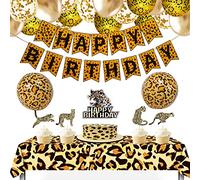 Beast Leopard Birthday Party Decorations Cheetah Happy Birthday Banner,Safari Party Decorations Tablecloth for Boy Girl Baby Shower Jungle Gold Decor Grassland Animal Balloon