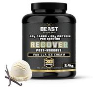 Beast - Mass Gainer 48g Carbs 25g Whey Protein Powder by Eddie Hall - Muscle Recovery and Growth - 30 Servings, 2.4kg - Vanilla Ice Cream