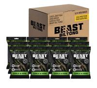 Beast Pharm | Biltong Beef Protein Snacks 12 Pack, 24g Protein per 40g Bag, Meat Keto Snacks Food | Garlic & Herb Flavour