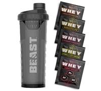 Beast | Protein Shaker Bottle + Whey Protein Powder Samples | 5 Sachets + 1000ml Shaker Gym Gift Set