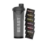 Beast | Protein Shaker Bottle + Whey Protein Powder Samples | 6 Sachets + 1000ml Shaker Gym Gift Set