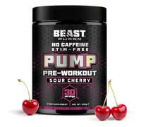 Beast Pump Non Stim Pre Workout Powder with L Citrulline - 30 Servings - Stim Free Zero Caffeine - Energy & Performance Preworkout - Sour Cherry