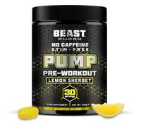 Beast Pump Non Stim Pre Workout Powder with L Citrulline - 30 Servings - Stim Free Zero Caffeine - Energy & Performance Preworkout - Lemon Sherbet