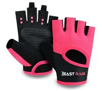 BEAST RAGE Fingerless Gym Gloves for Men and Women Exercise Gloves with Non slip Silicon Printing Fitness Training Gloves with 3mm Thick Padded Workout Gloves for Weightlifting, and Cycling. (PINK, S)