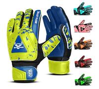 BEAST RAGE Goalkeeper Gloves for Kids Boys Youth,Soccer Goalie Gloves Kids,Double Wrist Support,Strong Grip,Padded Palm football gloves boys (Neon Yellow/Blue, Size 4 suitable for 6 to 9 Years old)