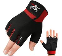 BEAST RAGE Gym Gloves Weight lifting Gloves Training Anti Slip Padded Palm Half Finger Powerlifting Workout Exercise Gloves for Men and Women (Red, S)