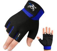BEAST RAGE Gym Gloves Weight lifting Gloves Training Anti Slip Padded Palm Half Finger Powerlifting Workout Exercise Gloves for Men and Women (Blue, XL)