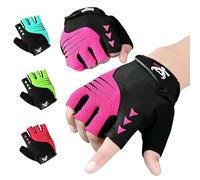 BEAST RAGE Half Finger Cycling Gloves for Men & Women - Padded, Breathable, Anti-Slip Fingerless Bike Gloves, Shock-Absorbing MTB Road Bicycle Gloves for Summer Riding & Fitness (PINK, XL)