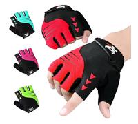 BEAST RAGE Half Finger Cycling Gloves for Men & Women - Padded, Breathable, Anti-Slip Fingerless Bike Gloves, Shock-Absorbing MTB Road Bicycle Gloves for Summer Riding & Fitness (RED, L)