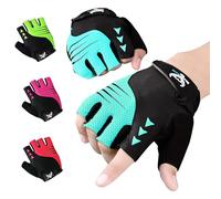 BEAST RAGE Half Finger Cycling Gloves for Men & Women - Padded, Breathable, Anti-Slip Fingerless Bike Gloves, Shock-Absorbing MTB Road Bicycle Gloves for Summer Riding & Fitness (AQUA, S)