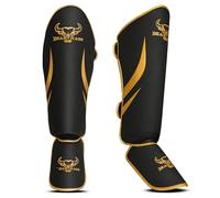Beast Rage Muay Thai Shin Guards for MMA,Kickboxing,Martial Arts-Durable Leg Guards with Foot Instep Protection,Adjustable,Secure Fit,High Impact Protective Shin Pads for Men Women (Gold, S/M)