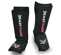 BEAST RAGE Shin Guards for Muay Thai, Kickboxing, MMA, Taekwondo, Boxing, Martial Arts, Elasticated Sock Padded Leg Instep Protection Pads, Shin Pads, Sparring Training, Karate BJJ (XL, BLACK RED)