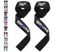 BEAST RAGE Weight Lifting Straps Fitness Padded Cotton Wrist Support Gel Advanced Grips Dumbbell Bar Wraps Heavy Duty Gym Bodybuilding Straps Power Deadlift Barbells Non Slip Exercise (Blue Silicone)