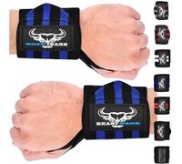 BEAST RAGE Weight Lifting Straps Wrist Wraps Fitness Padded Cotton Wrist Support Gel Advanced Grips Dumbbell Bar Wraps Heavy Duty Gym Bodybuilding Straps Power Deadlift Barbells (Blue Black Wraps)