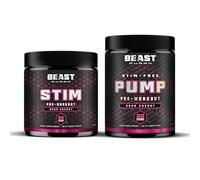 Beast Stim + Pump Pre Workout Powder 2 Pack - 60 Servings - Gym Supplements for Men and Women - Beta Alanine Preworkout - Sour Cherry