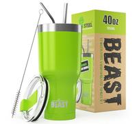 Beast Tumbler - 1050 ml (40 oz), Green | Reusable Stainless Steel, Vacuum Insulated Cup | with + 2 Straws & Cleaning Brush | Double Wall Travel Flask Perfect for Hot or Iced Coffee | BPA Free