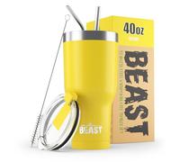 Beast Tumbler - 1050 ml (40 oz), Lemon Yellow | Reusable Stainless Steel, Vacuum Insulated Cup | with + 2 Straws & Cleaning Brush | Double Wall Travel Flask Perfect for Hot or Iced Coffee | BPA Free