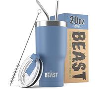 Beast Tumbler - 550 ml (20 oz), Blue | Reusable Stainless Steel, Vacuum Insulated Cup | with + 2 Straws & Cleaning Brush | Double Wall Travel Flask Perfect for Hot or Iced Coffee | BPA Free