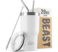Beast Tumbler - 550 ml (20 oz), White | Reusable Stainless Steel, Vacuum Insulated Cup | with + 2 Straws & Cleaning Brush | Double Wall Travel Flask Perfect for Hot or Iced Coffee | BPA Free