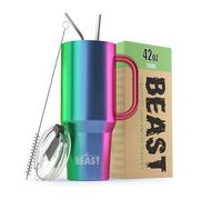 Beast Tumbler with Handle - 1300 ml (42 oz), Rainbow | Reusable Stainless Steel, Vacuum Insulated Cup | with + 2 Straws & Cleaning Brush | Double Wall Travel Flask Perfect for Hot or Iced Coffee