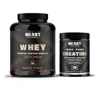 Beast Whey Protein Powder 2kg + Creatine 500g 2 Pack Bundle for Strength and Muscles - Chocolate Whey and Unflavoured Creatine