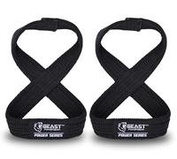 Beastpowergear Figure 8 Strap | Heavy Duty Deadlift Weight Lifting Power Wrist Strap | Weightlifting Powerlifting Shrugs Workout Men Women (Black, Medium 12” (Up to 8.5 Wrist Circumference))