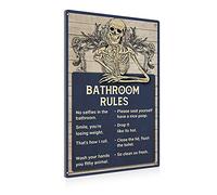 BEASTZHENG Funny Skull Bathroom Rules Metal Tin Sign Wall Decor - Vintage Bathroom Quote Tin Sign for Toilet Restroom Washroom Home Decor Gifts