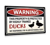 BEASTZHENG Warning Sign Warning Ducks Metal Tin Sign Wall Decor Sign for Home Door Outdoor Decor Gifts - 8x12 Inch