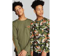 Beat Boyz Club Boy's Print/Plain 2 Pack Long Sleeve T-shirts in Khaki | Size: 9-10 Years Beat Boyz Club Khaki 9-10 Years