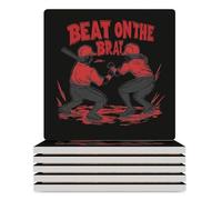 Beat On The Brat Square Ceramic Coaster Set with Non-Slip Cork Base Drink Coasters Tabletop Protection for Home Kitchen Bar