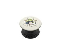 Beat Responsibly Funny Frog Drummer Retro Music Art PopSockets Adhesive PopGrip