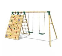 Beat The Wall Wooden Swing Set with Double up & Over Climbing Wall Capstone Rebo Natural One Size