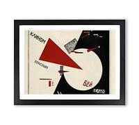 Beat The Whites With The Red By El Lissitzky Classic Painting Framed Wall Art Print, Ready to Hang Picture for Living Room Bedroom Home Office Décor, Black A2 (64 x 46 cm)