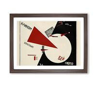 Beat The Whites With The Red By El Lissitzky Classic Painting Framed Wall Art Print, Ready to Hang Picture for Living Room Bedroom Home Office Décor, Walnut A2 (64 x 46 cm)
