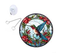 Beatanug Acrylic Hummingbird Sun Catcher Panel Wall Hanging Decor for Windows, Doors & Garden Walls - 20 cm x 20 cm Stained Glass Effect with Rainbow(A)